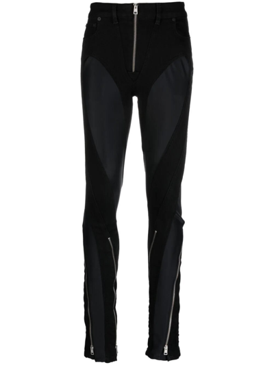 Mugler Zipped Bi-material Jeans In Black  