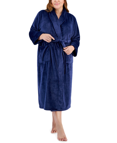 Charter Club Women's Long Solid Shine Plush Knit Robe, Created For Macy's In Medieval Blue