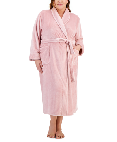Charter Club Plus Size Plush Knit Shine Robe, Created For Macy's In Porcelain Pink