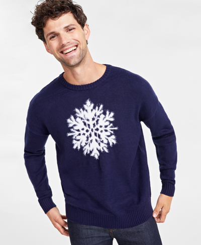 Charter Club Holiday Lane Little Boys Snowflake Crewneck Sweater, Created For Macy's In Intrepid Blue Combo