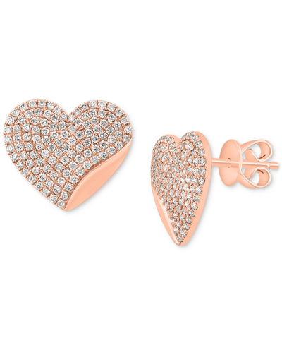 Effy Collection Effy Diamond Pave Heart Stud Earrings (5/8 Ct. T.w.) In 14k Rose Gold