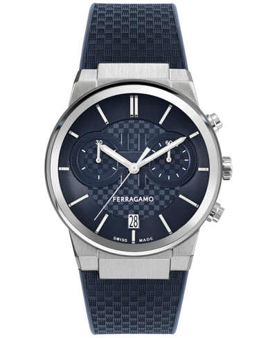 Ferragamo Sapphire Chrono Silicone Watch In Blue