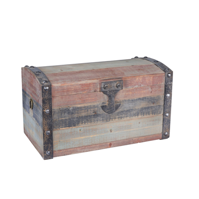 Household Essentials Small Weathered Wooden Storage Trunk In Weathered Red,black,blue