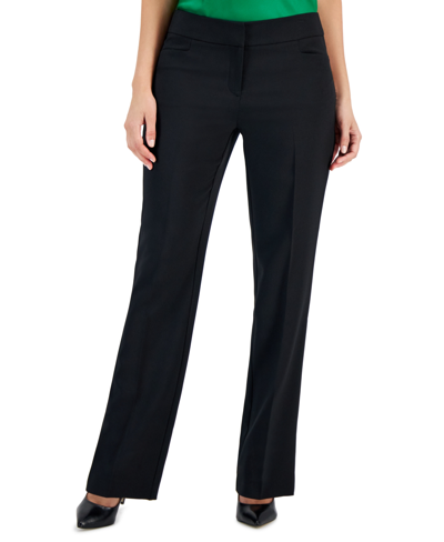 Kasper Petites Womens Pocket Crepe Straight Leg Pants In Black