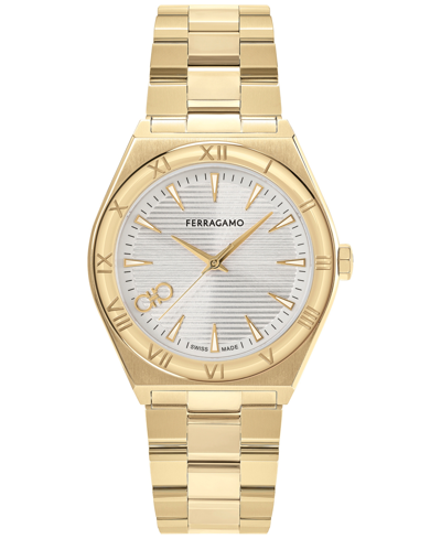 Ferragamo Men's Vega Upper East Ip Yellow Gold Stainless Steel Bracelet Watch/40mm In White