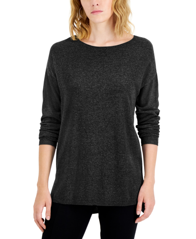 Inc International Concepts Petite Boat-neck Tunic Sweater, Created For Macy's In Deep Black