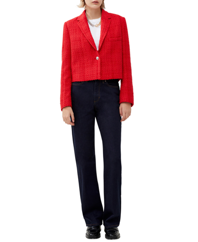 French Connection Women's Cropped Long-sleeve Tweed Blazer In Royal Scarlet