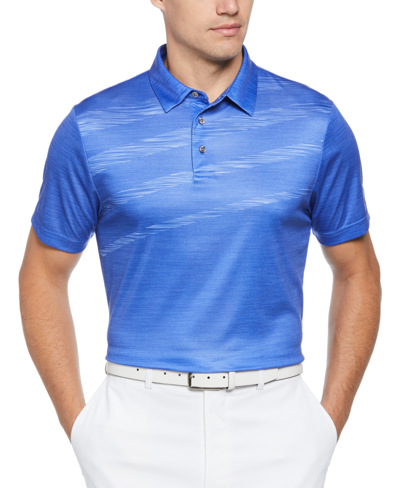 Pga Tour Men's Athletic-fit Asymmetrical Space-dyed Stripe Performance Golf Polo Shirt In Dazzling Blue
