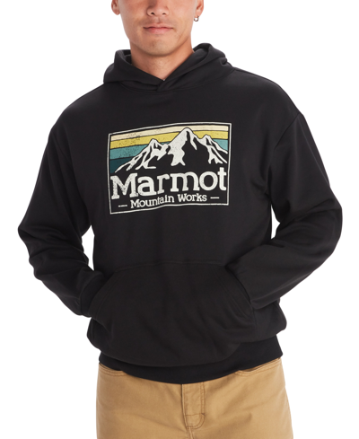 Marmot Men's Mountain Works Logo-print Fleece Hoodie In Black