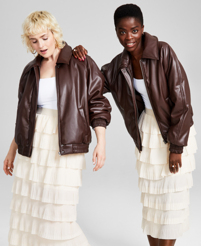 And Now This Women's Faux-leather Bomber Jacket, Created For Macy's In Brown