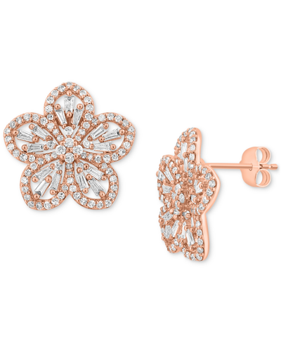 Effy Collection Effy Diamond Baguette & Round Flower Stud Earrings (1 Ct. T.w.) In 14k Rose Gold