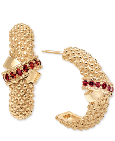 Macy's Garnet Crisscross Popcorn C Hoop Earrings (3/8 Ct. T.w.) In 14k Gold-plated Sterling Silver