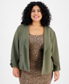 Bar Iii Trendy Plus Size Knit Drape-front Blazer, Created For Macy's In Dusty Olive