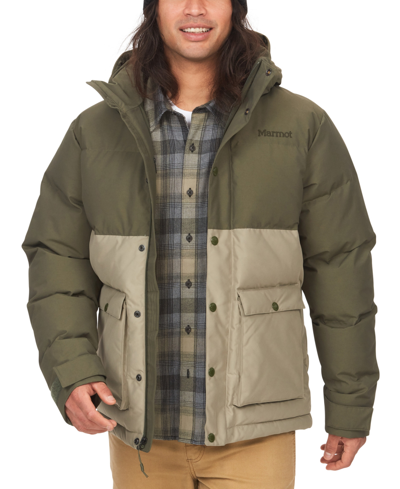 Marmot Men's Fordham Colorblocked Quilted Full-zip Down Jacket With Zip-off Hood In Nori,vetiver