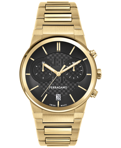 Ferragamo Salvatore  Men's Swiss Chronograph Gold-tone Stainless Steel Bracelet Watch 41mm In Ip Yellow Gold