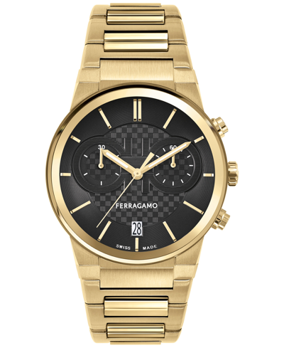 FERRAGAMO SALVATORE FERRAGAMO MEN'S SWISS CHRONOGRAPH GOLD-TONE STAINLESS STEEL BRACELET WATCH 41MM