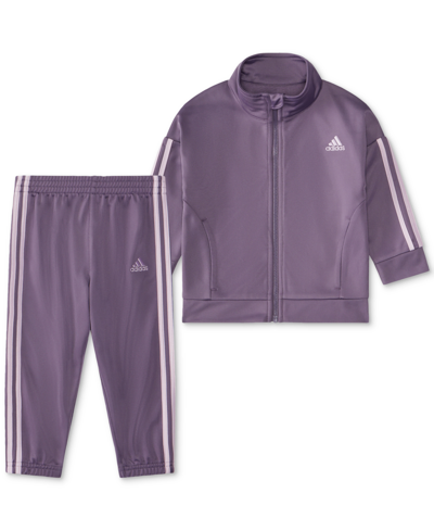 Adidas Originals Baby Girls Essential Tricot Jacket And Pants, 2 Piece Set In Shadow Violet