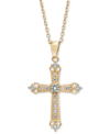 Macy's Sky Blue Topaz (1/3 Ct. T.w.) & White Topaz (5/8 Ct. T.w.) Cross 18" Pendant Necklace In 14k Gold-pl In Blue Topaz