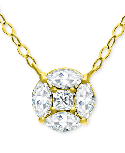 Giani Bernini Cubic Zirconia Princess & Marquise Cluster Pendant Necklace, 16" + 2" Extender, Created For Macy's In Gold