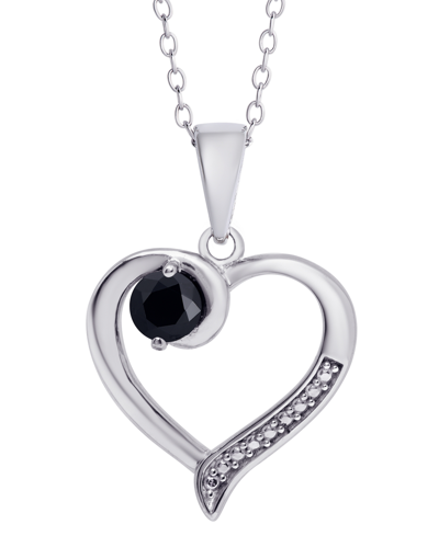 Macy's Black Sapphire Open Heart 18" Pendant Necklace (1/3 Ct. T.w.) In Sterling Silver