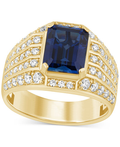 Macy's Men's Lab Created Blue Sapphire (6-1/4 Ct. T.w.) & Lab-created Diamond (1-1/4 Ct. T.w.) Ring In 10k In Yellow Gold