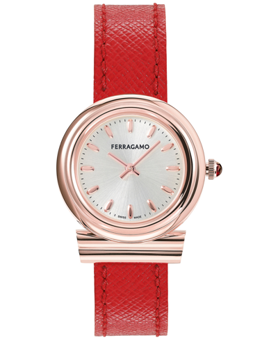 FERRAGAMO SALVATORE FERRAGAMO WOMEN'S GANCINI SWISS RED LEATHER STRAP WATCH 28MM