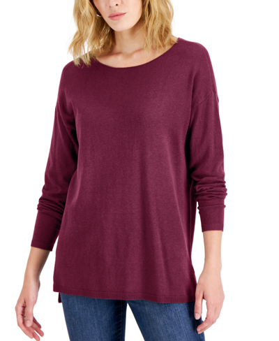 Inc International Concepts Petite Boat-neck Tunic Sweater, Created For Macy's In Plum Tart