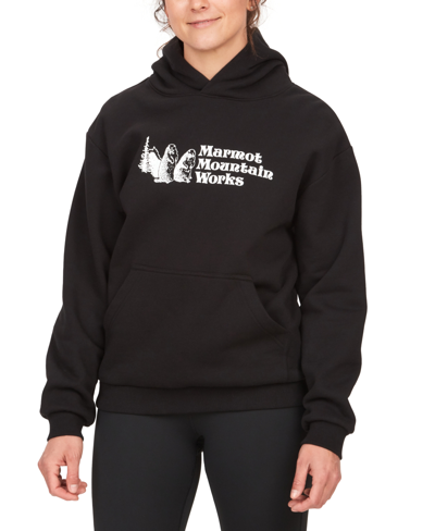Marmot Women's Mmw Logo-print Ribbed-trim Hoodie In Black