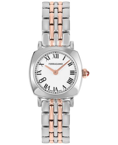 Ferragamo Soft Square Watch, 23mm In White/two-tone