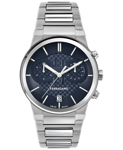 Ferragamo Salvatore  Men's Swiss Chronograph Silver-tone Stainless Steel Bracelet Watch 41mm