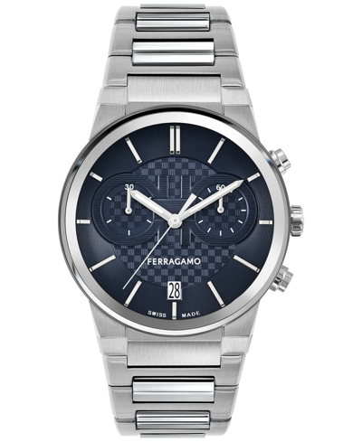 FERRAGAMO SALVATORE FERRAGAMO MEN'S SWISS CHRONOGRAPH SILVER-TONE STAINLESS STEEL BRACELET WATCH 41MM