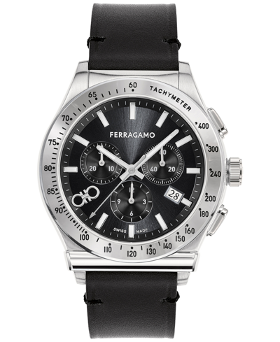 Ferragamo 1927 Chrono Leather Watch In Black