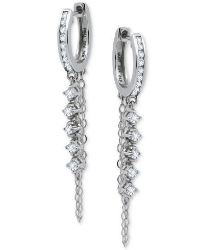 Giani Bernini Cubic Zirconia Double Chain Dangle Huggie Hoop Earrings, Created For Macy's In Silver