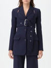 Off-white Belted Wool Blend Blazer With Cut-out Upper In Blue