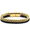 MACY'S MEN'S TWO-TONE DOUBLE STRAND CHAIN BRACELET IN BLACK & GOLD-TONE ION-PLATED STAINLESS STEEL