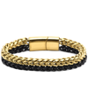 Macy's Men's Two-tone Double Strand Chain Bracelet In Black & Gold-tone Ion-plated Stainless Steel In Two-tone