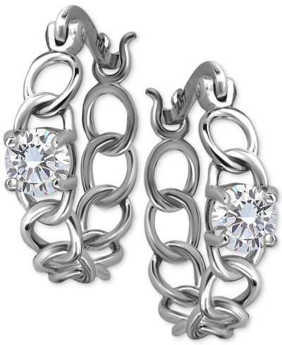 Giani Bernini Cubic Zirconia Chain Link Small Hoop Earrings, 0.625", Created For Macy's In Silver