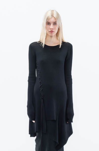 Y's Yohji Yamamoto Asym Lace-up Sweater In Black