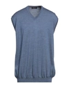 Drumohr Man Sweater Slate Blue Size 38 Merino Wool