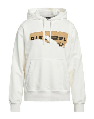 Diesel Brushed Cotton S-macs Hoodie With Vintage Effect Logo In Off White