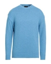 Roberto Collina Man Sweater Azure Size 42 Baby Alpaca Wool, Nylon, Wool In Blue