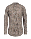 Aglini Man Shirt Khaki Size 17 Cotton In Beige