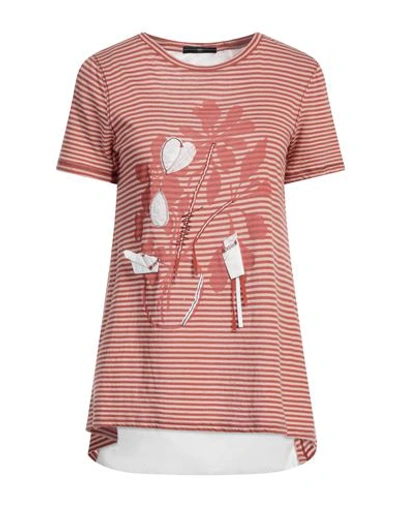 High Woman T-shirt Rust Size L Cotton, Linen In Red