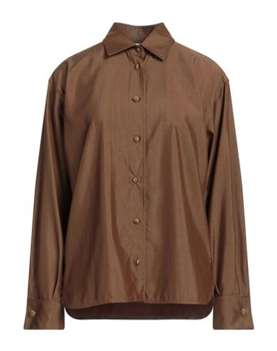 Max Mara Woman Shirt Brown Size 10 Virgin Wool, Silk
