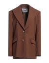 OMBRA OMBRA WOMAN BLAZER BROWN SIZE 1 POLYESTER, VISCOSE, ELASTANE