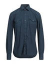 Dandylife By Barba Man Shirt Slate Blue Size 17 Cotton In Blue