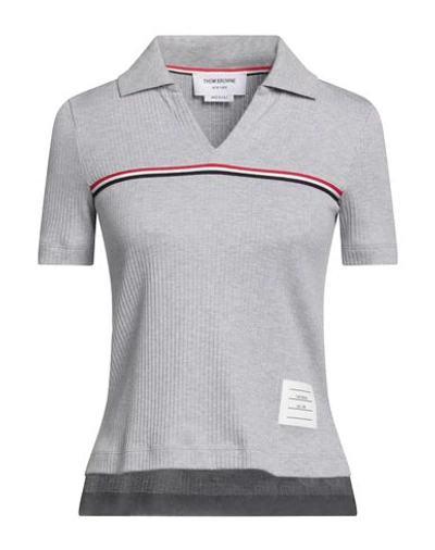 Thom Browne Woman Polo Shirt Light Grey Size 4 Cotton, Elastane