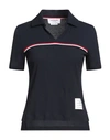 THOM BROWNE THOM BROWNE WOMAN POLO SHIRT MIDNIGHT BLUE SIZE 2 COTTON, ELASTANE