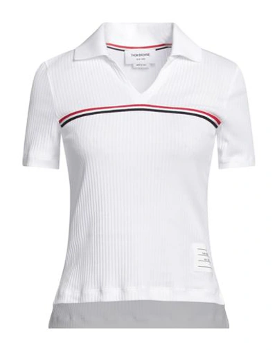 Thom Browne Woman Polo Shirt White Size 4 Cotton, Elastane