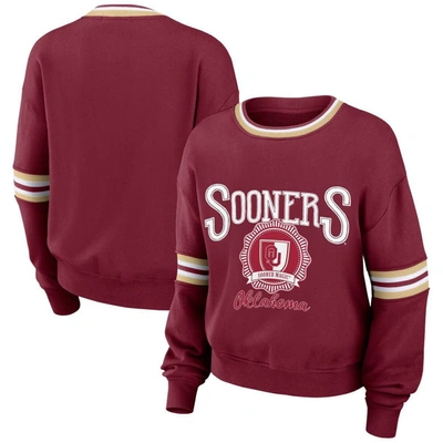 Wear By Erin Andrews Women's  Crimson Distressed Oklahoma Sooners Vintage-like Pullover Sweatshirt